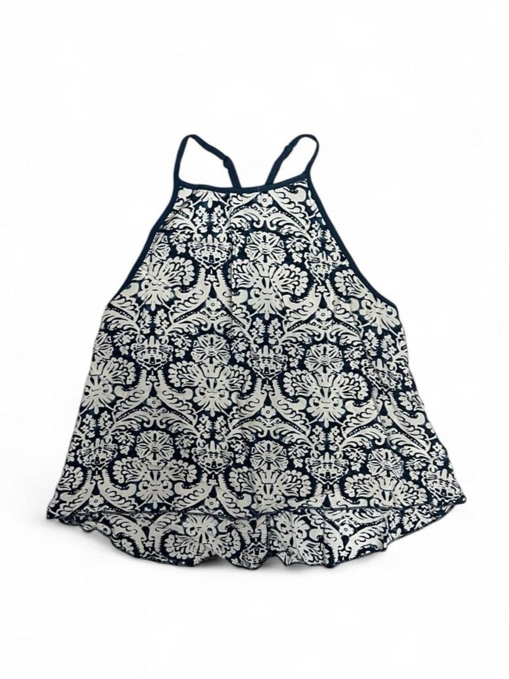 YMI Navy and White Floral Halter Top with Lace Back